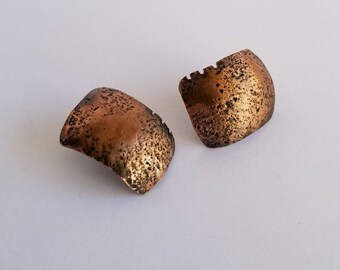 Hammered Copper Geometric Earrings, Sterling Silver Posts