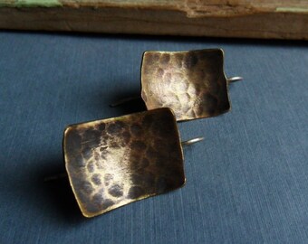 Hammered Brass Gold Toned Geometric Earrings