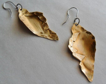 Hammered and Folded Brass Earrings