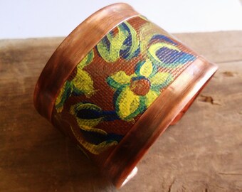 Hand Painted Canvas on Copper Cuff Bracelet