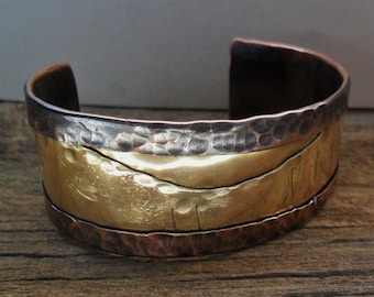 Brass Copper Mens Womens Cuff Bracelet, artist made,  mixed metal,  original cuff,  men's copper cuff bracelet