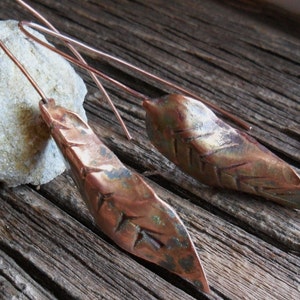 Organic Leaf Copper Earrings image 1