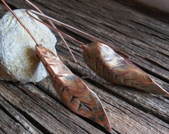 Organic Leaf Copper Earrings