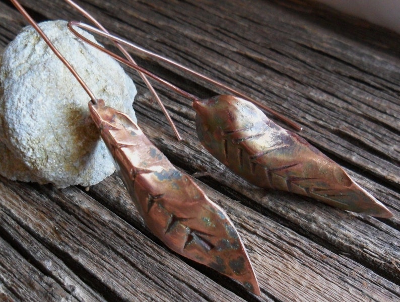 Organic Leaf Copper Earrings image 1