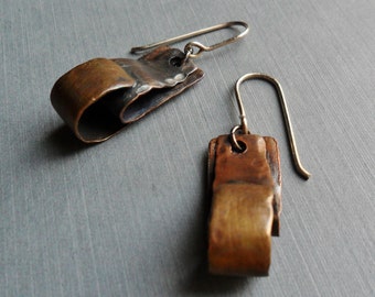 Brass Copper Folded Loop Dangle Earrings