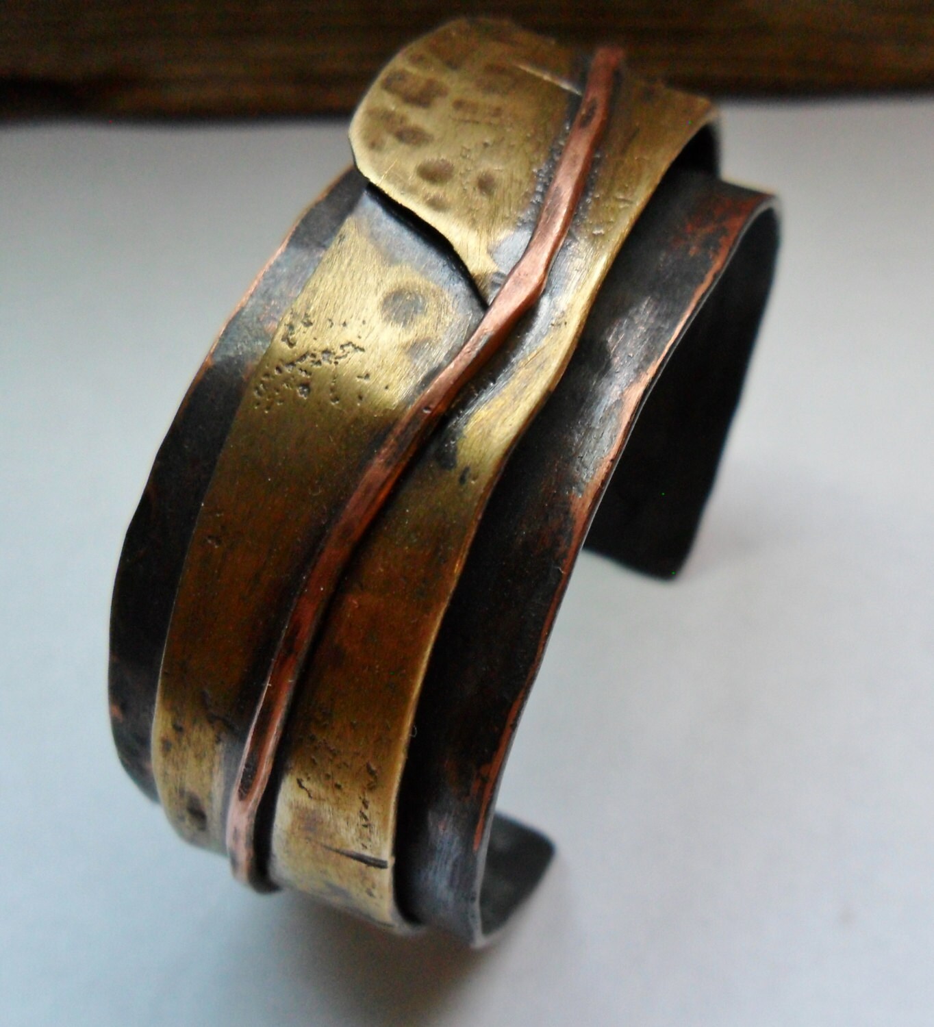 Mixed Metals Copper Brass Mens Womens Textured Cuff Bracelet | Etsy