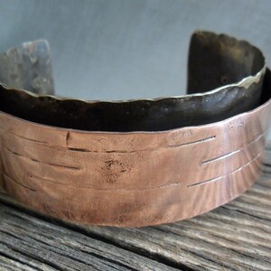 Copper Brass Banded Textured Cuff Bracelet