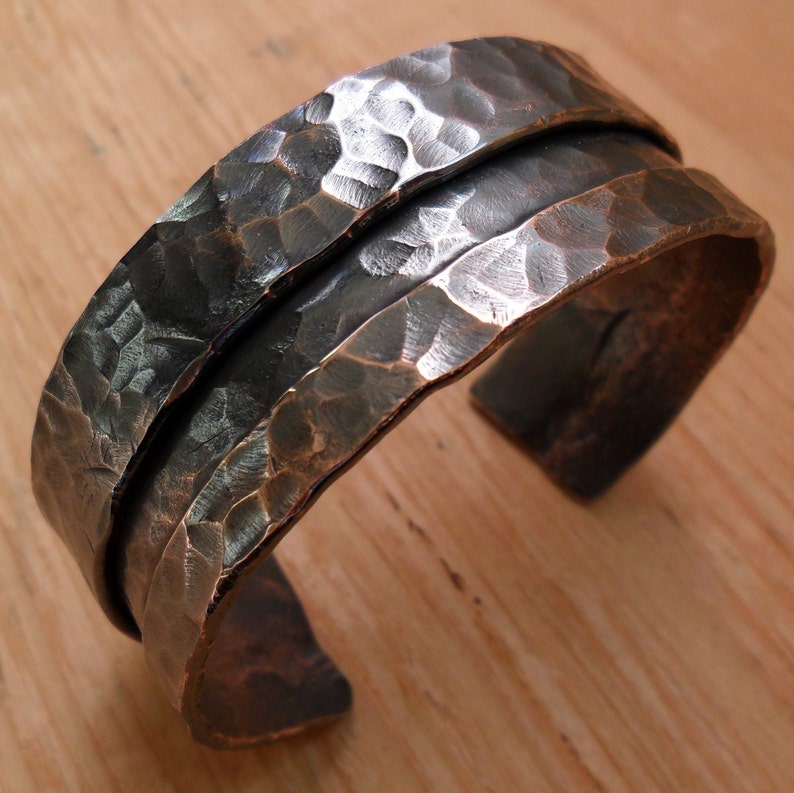 Men or Womens Hammered Copper Cuff Bracelet With Deep Folded - Etsy