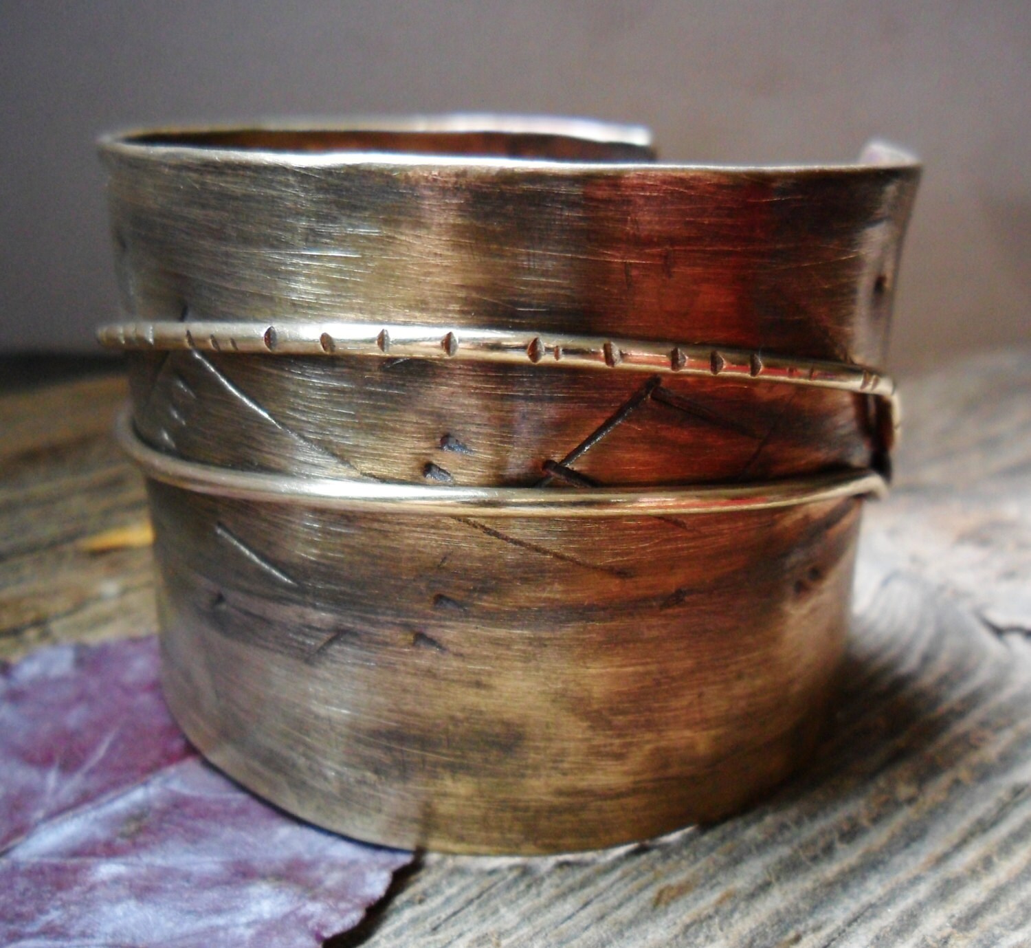 Brass Wide Mens or Womens Cuff Bracelet with Dark Patina and Etsy