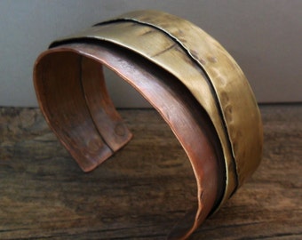 Copper Brass Cuff Bracelet Layered Original Design