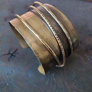 Brass and Brass Wire Cuff Bracelet, Mens or Womens Cuff