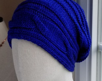 MORE COLORS - Super Fine Wool - Cable Brim Slouch Hat - Unisex - Blue, Green, Rainbow, Multicolor, Gray