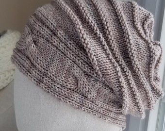 MORE COLORS - Super Fine Wool - Cable Brim Slouch Hat - Unisex - Purple, Green, Pink, Neutral, Black, Green