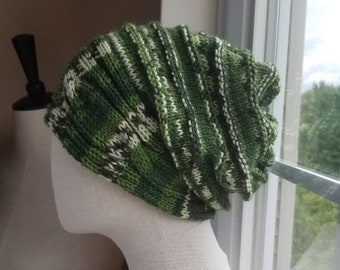 Cable Brim Slouch Hat - Unisex - Camo Camouflage - Wool and Nylon