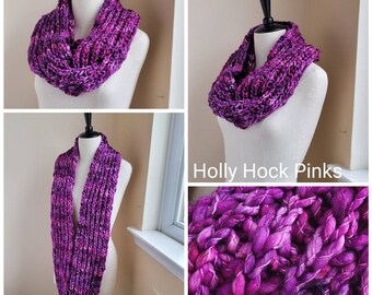 MORE COLORS - Rib Infinity Scarf - 100% Merino Wool - Pink