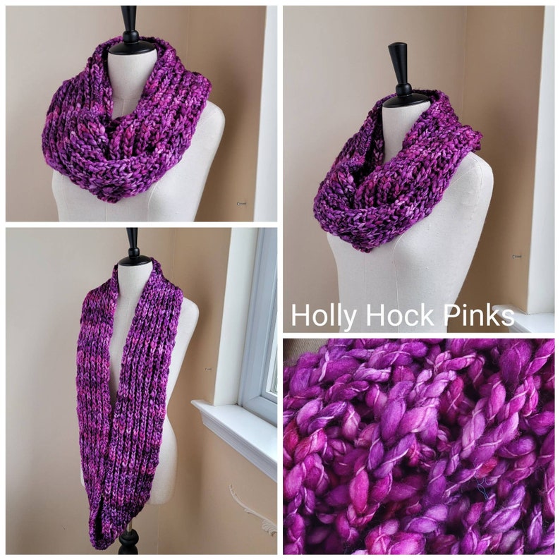 MORE COLORS Rib Infinity Scarf 100% Merino Wool Pink Holly Hock Pink