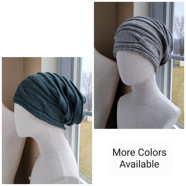 MORE COLORS - Wool Alpaca and Silk - Cable Brim Slouch Hat - Gray, Blue, Green, Purple, Red, Pink, Orange, Black, Natural