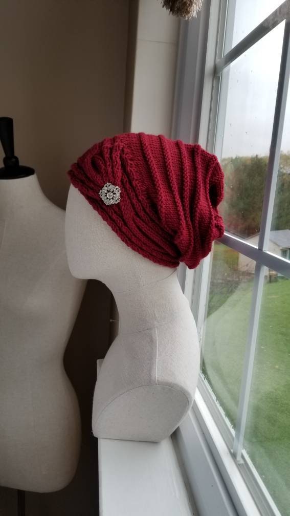 Button Tab Knit Cable Brim Slouch Hat Pattern - Knitting Pattern - Etsy