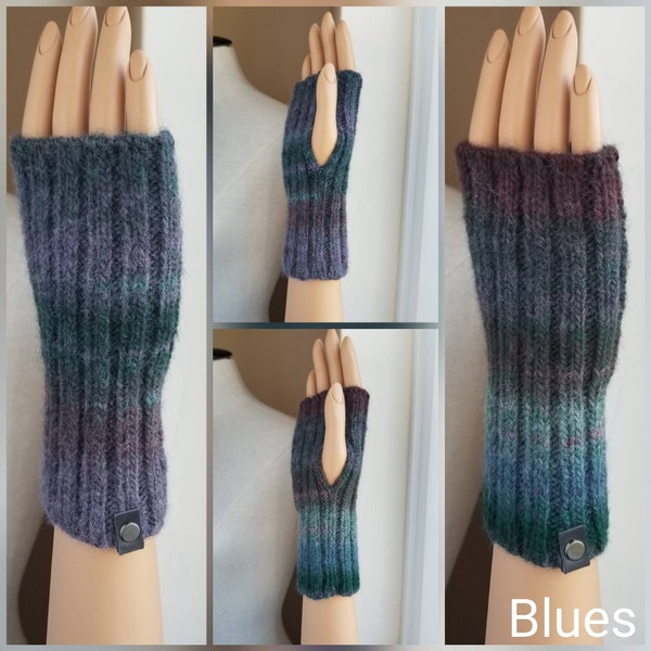 MORE COLORS - Fingerless Ribbed Gloves in Wool with Leather Hardware - Pinks, Greens, Purples, Blues - Unisex