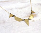 18" Hammered Brass Geometric Necklace on 14K Gold Fill Chain- Deco Collar