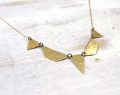 18" Hammered Brass Geometric Necklace on 14K Gold Fill Chain- Deco Collar