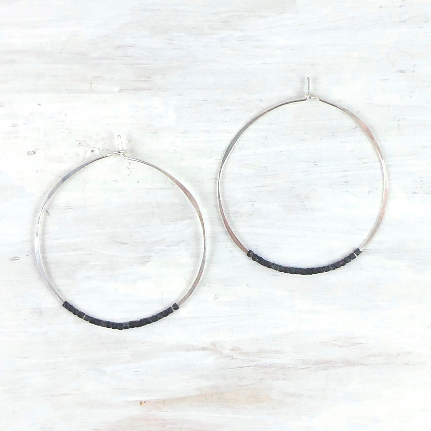 Hammered Silver Hoop Earring with Oxidized Sterling Silver Etsy