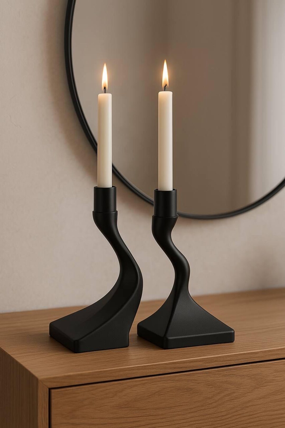 Modern Black Sculptural Candle Holders-minimalist 3D Printed Set of Two ...