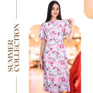 Puff Sleeve Floral Summer Dress for Women – Romantic Cottagecore Sundress – Lightweight Boho Garden Party Outfit, New Arrival