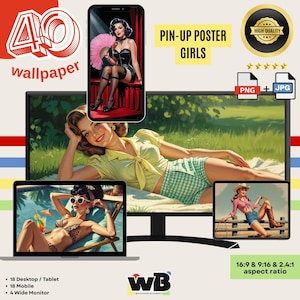 Pin Up Poster Girl Retro Pinup Art Vintage Style Wallpaper Phone Tablet Desktop Wide Monitor