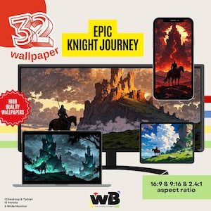Knight Wallpaper Medieval Knight on Horse Digital Background for Phone Tablet Desktop Widescreen Monitor Art