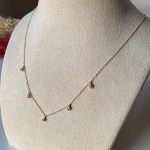 14K Solid Gold Five Bezel Diamond Necklace, Minimalist Dainty Necklace, Elegant Everyday Jewelry Gift for Her, Cubic Zirconia Necklace