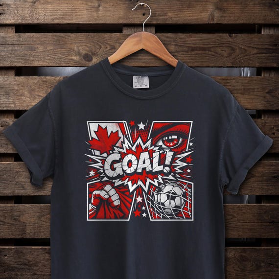 Canada Soccer Shirt, Pop Art Football Tee, Comfort Colors Graphic Shirt, Retro Comic Book Goal T-Shirt, Canadian Match Day Sports Fan Gift