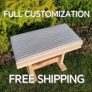 Custom Bench Cushion - Biege Striped Fabric | Linen Bench Cushion | Custom Chair Cushion | Floor Cushion | Dining Chair Pads
