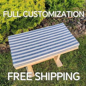 Custom Bench Cushion - Blue Striped Pillow Case | Indoor and Outdoor | Custom Window Seat Cushion