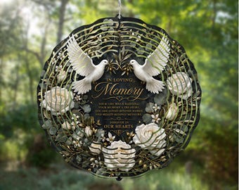 Girandola a vento con doppia colomba PNG / In memoria di una persona cara / Rosa bianca e ramo d'ulivo / Download digitale per sublimazione