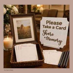 Share a Memory Sign & Card Set | Funeral Guest Book Alternative | Memory Table Kit | Memorial Sign + 50 Printed Cards