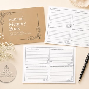 Funeral Memory Book with Guided Prompts | Pairs with Your Guest Book for the Celebration of Life Memory Table | Printable PDF