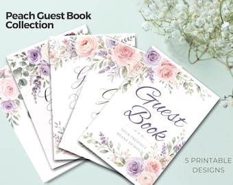 Lavender Floral Memorial Guest Book Sign Set | 5 Printable Funeral Guestbook Signs | Celebration of Life Table Decor PNG PDF