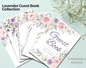 Lavendel Blumendruck Gästebuch Schild | 5 Printable Beerdigung Gästebuch Schilder | Feier des Lebens Tischdekoration PNG PDF