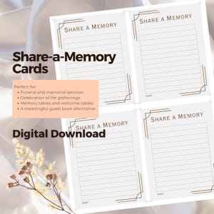 Share a Memory Cards Printable | Bordered Design | Funeral Guest Book Alternative | Instant Download
