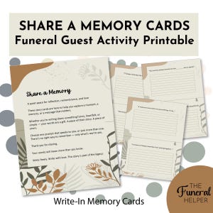 Biglietti di auguri per funerali stampabili (da scrivere) / Attività per gli ospiti che condividono un ricordo / Alternativa al libro degli ospiti per celebrare la vita / Download immediato