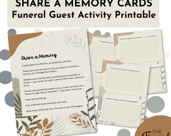 Beerdigung Memory Cards Printable (Write-In) | Teilen Sie eine Erinnerung Gastaktivität | Feier des Lebens Gästebuch Alternative | Sofort Download