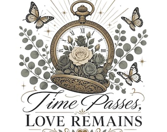 Il tempo passa, l'amore resta PNG / Sublimazione commemorativa a farfalla / In amorevole memoria Download digitale / Design per maglietta commemorativa