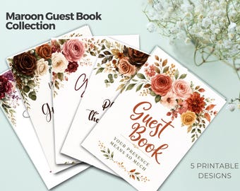 Blumen-Gästebuch-Zeichen-Set | 5 Printable Beerdigung Gästebuch Schilder | Feier des Lebens Tischdekoration PNG PDF