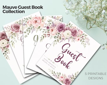 Mauve Blumen Gemälde Gästebuch Schild | 5 Printable Beerdigung Gästebuch Schilder | Feier des Lebens Tischdekoration PNG PDF