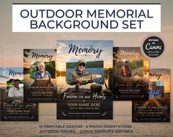 Fishing Memorial Canva Template | Outdoor In Loving Memory Background | Hunting Nature Photo Memorial Printable