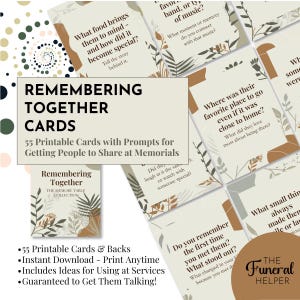 Kit imprimable de cartes mémoire, invites pour les funérailles et célébrations d'une vie, enseigne de table souvenir, activité du souvenir à faire soi-même, cartes de conversation