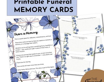Blumen Funeral Memory Karten Printable Write-In | Teilen Sie eine Memory Cards | Feier des Lebens Gastaktivität | Trauerkarten Sofort Download