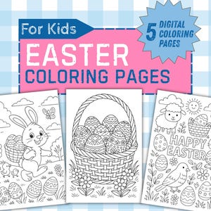 Easter Coloring Pages for Kids | 5 Printable Easter Activity Sheets | Digital Download Easter Coloring Book | Children Easter Bunny Coloring
