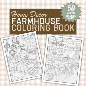 Farmhouse Coloring Book  Dream House Decor Coloring Pages fort Adults | Decoration & Design Coloring Sheets | Stress Relief Coloring Pages